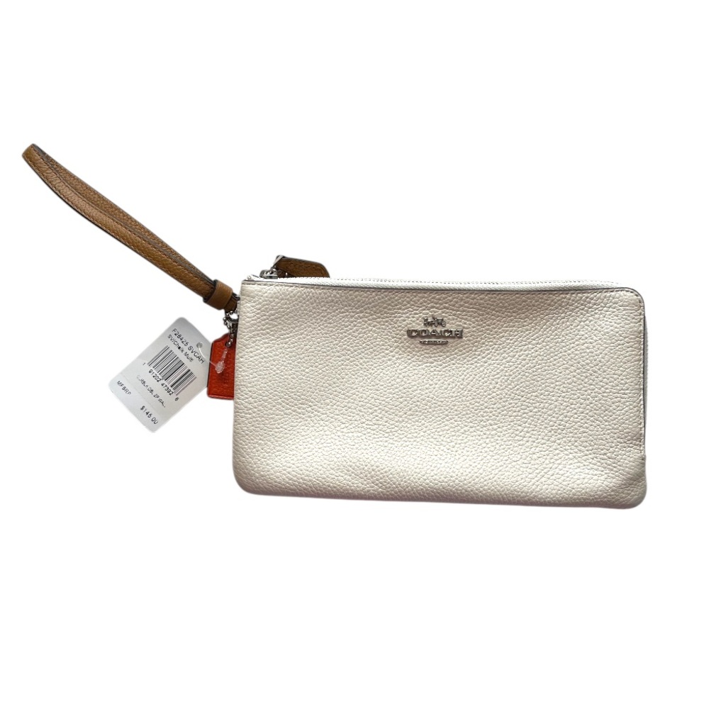 COACH Twin Zipper Cream / Tan Colorblock Leather Wristlet Wallet - NWT - $145